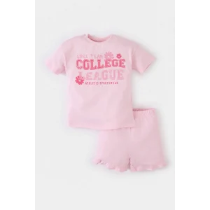 Defacto E0722 Pembe Kız Bebek 2li Takım Baskılı Kısa Kollu Tişört Beli Lastikli Şort