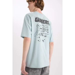 Defacto D6774 Mavi %100 Pamuk Looney Tunes Boxy Fit Bisiklet Yaka Baskılı Kısa Kollu Tişört