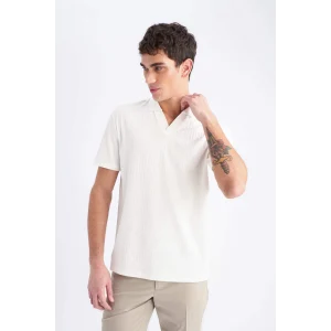 Defacto E1207 Ekru Regular Fit Kısa Kollu Krinkıl Polo Tişört