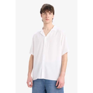 Defacto E2533 Beyaz Regular Fit Apaş Yaka Yazlık Kısa Kollu Beyaz Gömlek