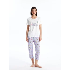 LCW Young Lila Bisiklet Yaka Baskılı Kısa Kollu Kadın Pijama Takımı