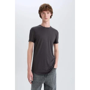 Defacto N2104 Antrasit Long Muscle Fit Bisiklet Yaka Basic Düz Kısa Kollu Tişört