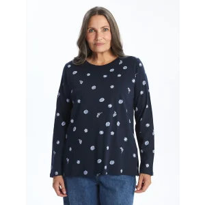 LCW Grace Lacivert Bisiklet Yaka Çiçekli Kadın Bluz