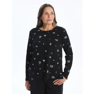 LCW Grace Siyah Bisiklet Yaka Çiçekli Kadın Bluz