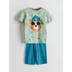 LCW Kids Yeşil Baskılı Penye Erkek Çocuk Şortlu Pijama Takım