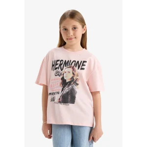Defacto E4412 Pembe Kız Çocuk Harry Potter Oversize Geniş Kalıp Bisiklet Yaka Kısa Kollu Tişört
