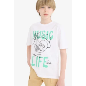 Defacto E0184 Beyaz Erkek Çocuk Bisiklet Yaka Baskılı Kısa Kollu Tişört