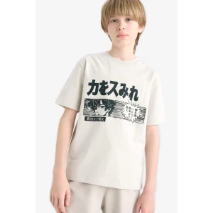 Defacto E0188 Gri Erkek Çocuk Bisiklet Yaka Baskılı Kısa Kollu Tişört