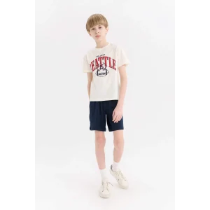 Defacto E4691 Ekru Erkek Çocuk 2li Takım Baskılı Kısa Kollu Tişört Esnek Belli Şort