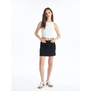 LCW Jeans Siyah Standart Fit Kadın Jean Etek