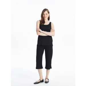 LCWAIKIKI Basic Siyah Kadın Beli Lastikli Düz Kapri