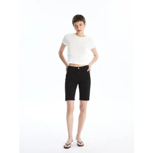 LCW Jeans Siyah Bermuda Fit Kadın Jean Şort