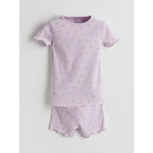 LCW baby Lila Çiçekli Kız Bebek Şortlu Pijama Takım