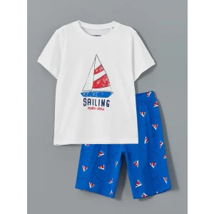 LCW Kids Beyaz Baskılı Erkek Çocuk Şortlu Pijama Takımı