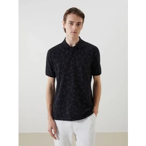 LCW Vision Siyah Polo Yaka Kısa Kollu Desenli Erkek Tişört