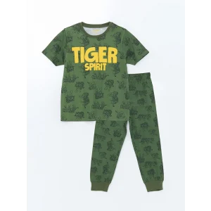 LCW Kids Yeşil Bisiklet Yaka Baskılı Erkek Çocuk Pijama Takım