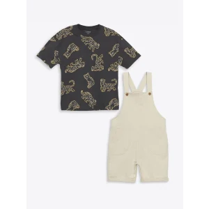 LCW Kids Antrasit Baskılı Erkek Çocuk Tişört ve Salopet 2li