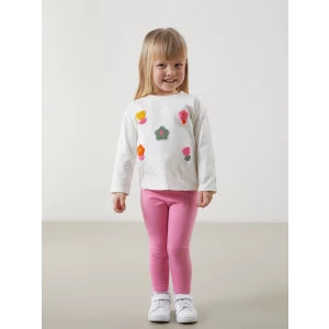 LCW baby Ekru Bisiklet Yaka Çiçekli Kız Çocuk Bluz ve Tayt 2li