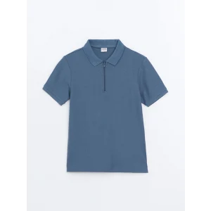 LCW Kids Mavi Polo Yaka Dokulu Erkek Çocuk Tişört