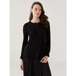 LCW Grace Siyah Bisiklet Yaka Dantel Detaylı Kadın Bluz