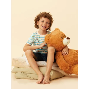 LCW Kids Ekru Baskılı Erkek Çocuk Şortlu Pijama Takımı