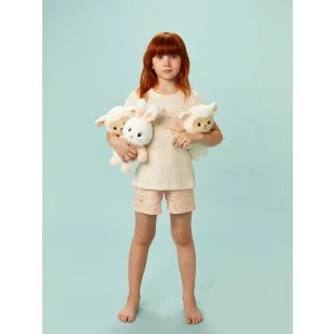 LCW Kids Ekru Bisiklet Yaka Kız Çocuk Şortlu Pijama Takımı