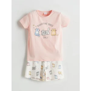 LCW Kids Pembe Baskılı Penye Kız Çocuk Şortlu Pijama Takım