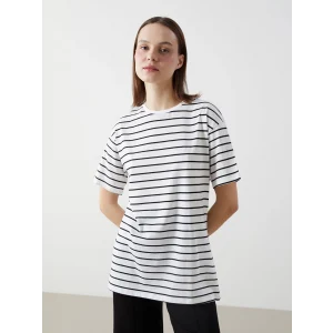XSIDE Siyah Bisiklet Yaka Çizgili Kadın Tişört