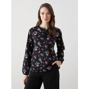 LCW Grace Siyah Bağlamalı Yaka Çiçekli Kadın Bluz
