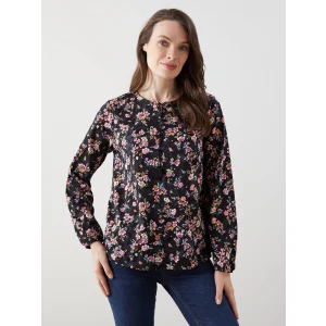 LCW Grace Siyah Bağlamalı Yaka Çiçekli Kadın Bluz