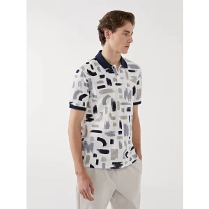 LCW Vision Lacivert Polo Yaka Kısa Kollu Desenli Pike Erkek Tişört