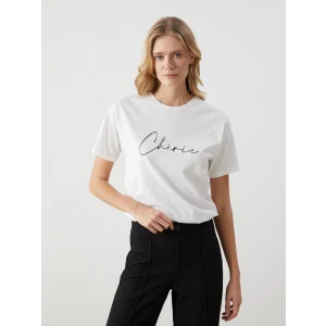 LCW Vision Ekru Bisiklet Yaka Taşlı Kadın Tişört