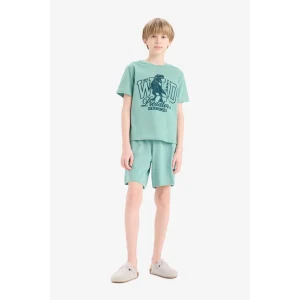 Defacto E6649 Yeşil Erkek Çocuk Pijama Takımı Baskılı Kısa Kollu Üst Beli Lastikli Şort