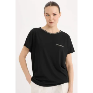 Defacto K7701 Siyah Bisiklet Yaka Baskılı Siyah Kısa Kollu Tişört