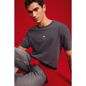 Defacto D5156 Antrasit %100 Pamuk Bisiklet Yaka Kalp Baskılı Kısa Kollu Tişört