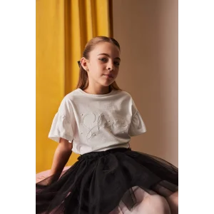 Defacto E0820 Beyaz Kız Çocuk Bisiklet Yaka Baskılı Kısa Kollu Tişört