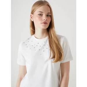 LCW Vision Ekru Bisiklet Yaka Taşlı Kadın Tişört