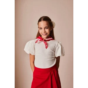 Defacto E0822 Beyaz Kız Çocuk Bisiklet Yaka Fitilli Kaşkorse Kısa Kollu Tişört