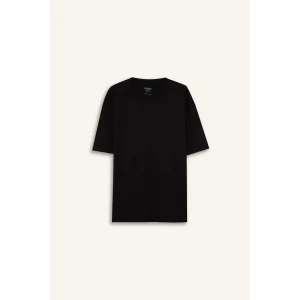 Defacto D6070 Siyah %100 Pamuk Boxy Fit Bisiklet Yaka Basic Düz Kısa Kollu Siyah Tişört