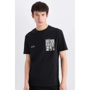 Defacto E0583 Siyah %100 Pamuk Regular Fit Bisiklet Yaka Baskılı Kısa Kollu Tişört