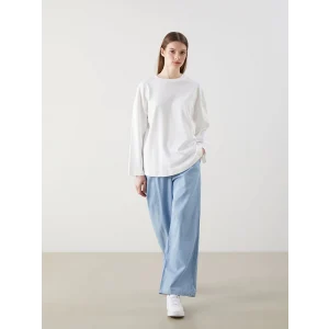 LCW Modest Indigo Beli Lastikli Wideleg Kadın Jean Pantolon