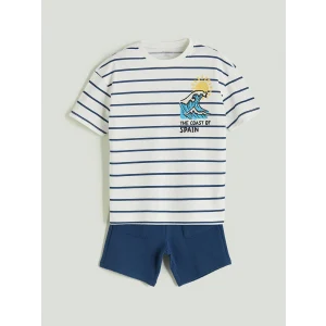 LCW baby Ekru Bisiklet Yaka Erkek Çocuk Tişört ve Şort 2li