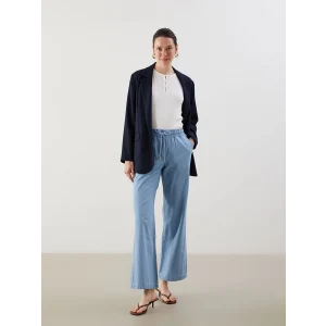 LCWAIKIKI Classic Bej Beli Lastikli Wideleg Kadın Jean Pantolon