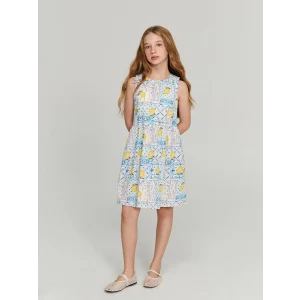 LCW Kids Beyaz Bisiklet Yaka Kız Çocuk Elbise