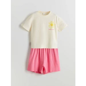 LCW Kids Ekru Bisiklet Yaka Kız Çocuk Şortlu Pijama Takımı