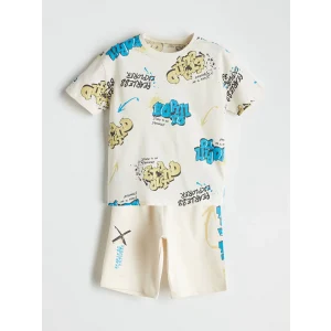 LCW Kids Bej Baskılı Erkek Çocuk Tişört ve Şort 2li