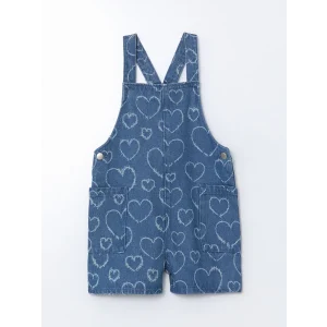 LCW Kids Indigo Kare Yaka Baskılı Kız Çocuk Jean Salopet