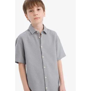 Defacto E7003 Gri Erkek Çocuk Polo Yaka Dokulu Kısa Kollu Gömlek