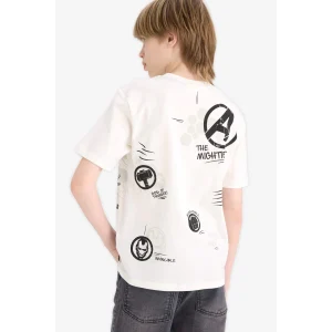 Defacto D9569 Ekru Erkek Çocuk Marvel Avengers Bisiklet Yaka Kısa Kollu Tişört