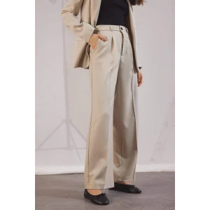 Defacto C2020 Bej Wide Leg Pensli Klasik Palazzo Pantolon Geniş Bol Paça Basic Düz Uzun Boy Yüksek Bel Cepli